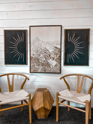 3 Piece Hand Sketched The Meadows at Mt Hood & Sunburst Wood Artwork