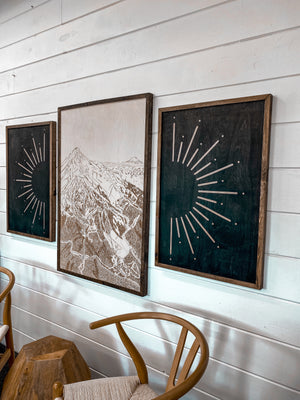 3 Piece Hand Sketched The Meadows at Mt Hood & Sunburst Wood Artwork