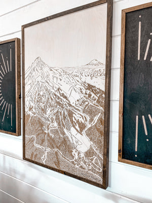 3 Piece Hand Sketched The Meadows at Mt Hood & Sunburst Wood Artwork