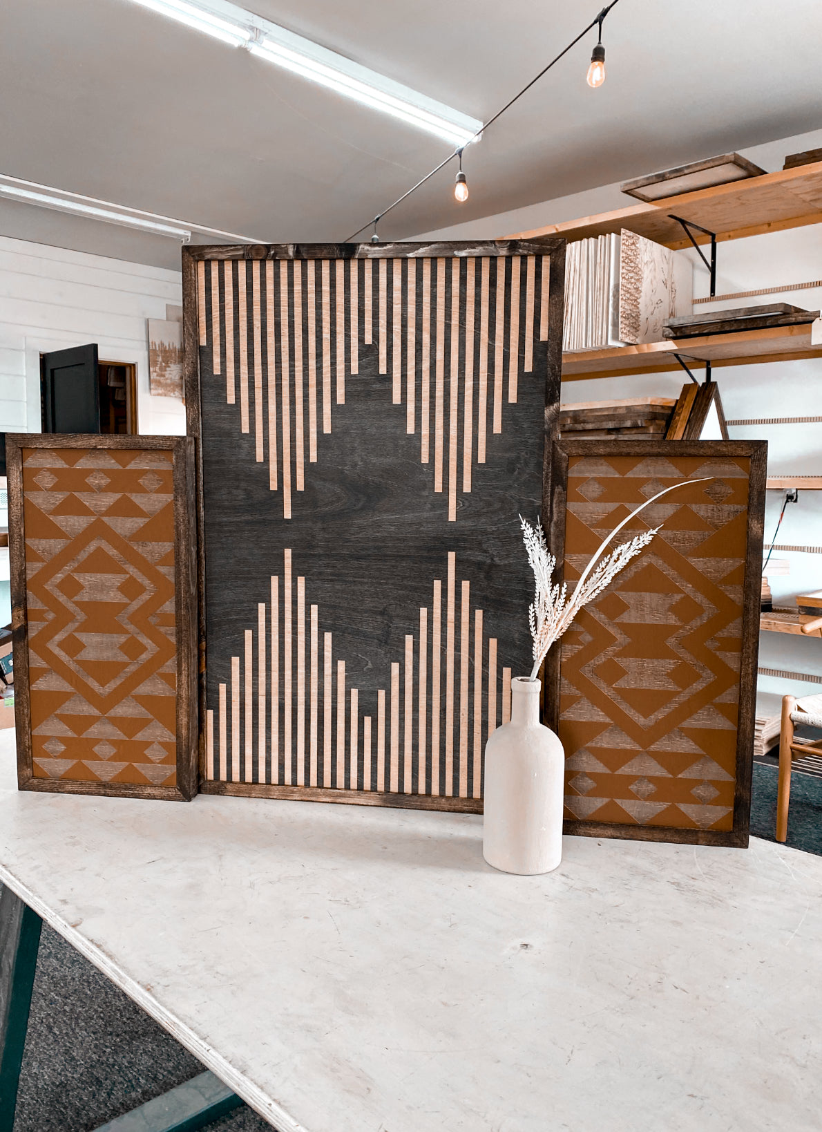 Hand-Crafted Boho Aztec Wall Art Set | 3 Piece Artwork Set
