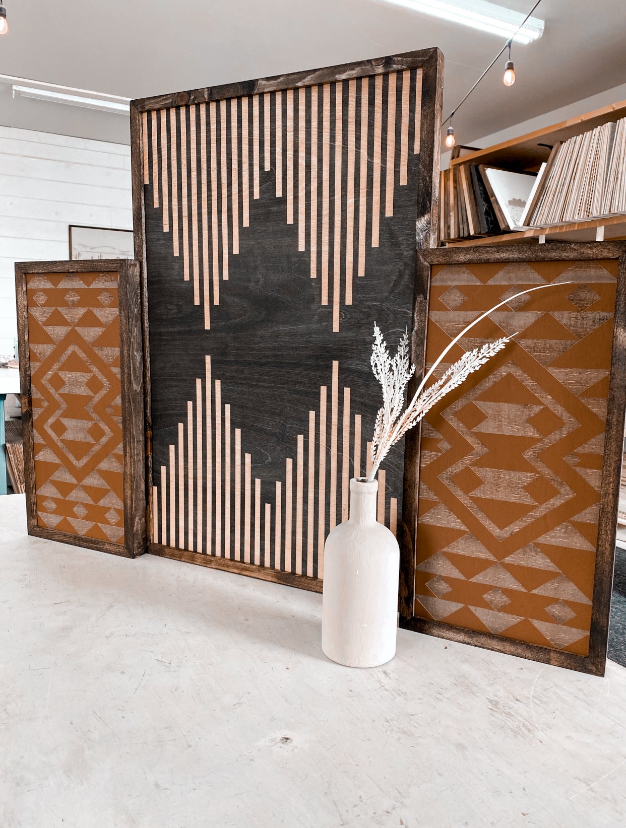 Hand-Crafted Boho Aztec Wall Art Set | 3 Piece Artwork Set