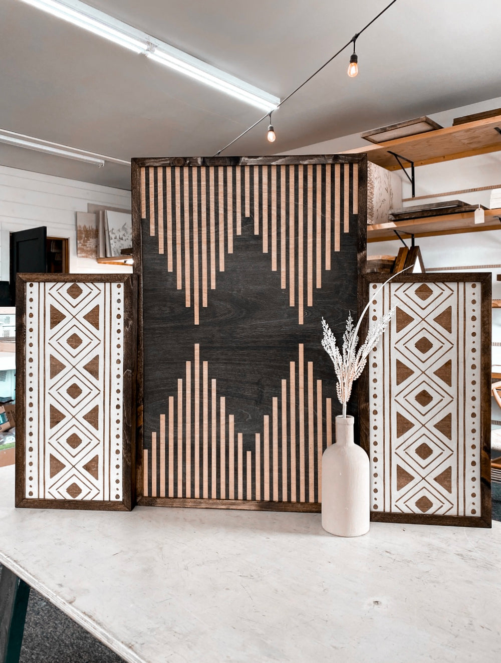 Hand-Crafted Boho Aztec Wall Art Set | 3 Piece Artwork Set