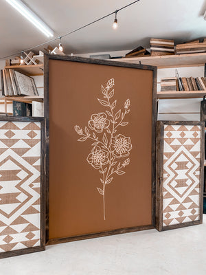 3 Piece Hand Sketched Flower & Bold Aztec Wood Artwork