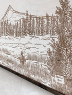Load image into Gallery viewer, Metolius River Lake Hand Sketched Engraved Wooden Artwork
