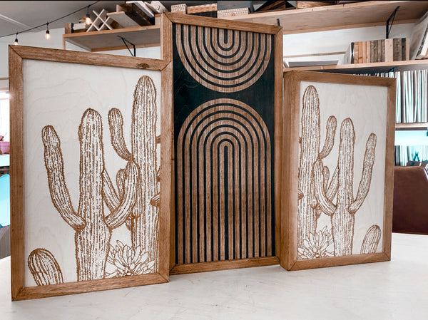 Three Piece Rainbow & Cactus Artwork Set