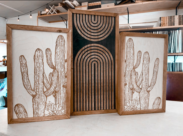 Three Piece Rainbow & Cactus Artwork Set