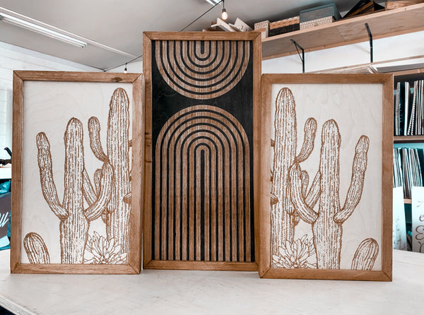 Three Piece Rainbow & Cactus Artwork Set