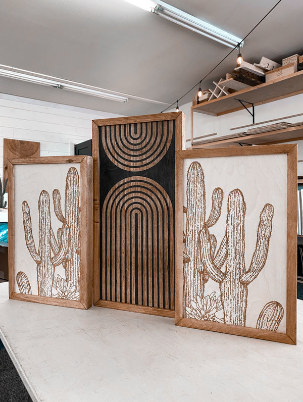Three Piece Rainbow & Cactus Artwork Set