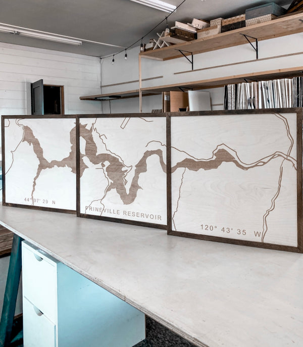 Prineville Reservoir Oregon Engraved Wooden Artwork Set