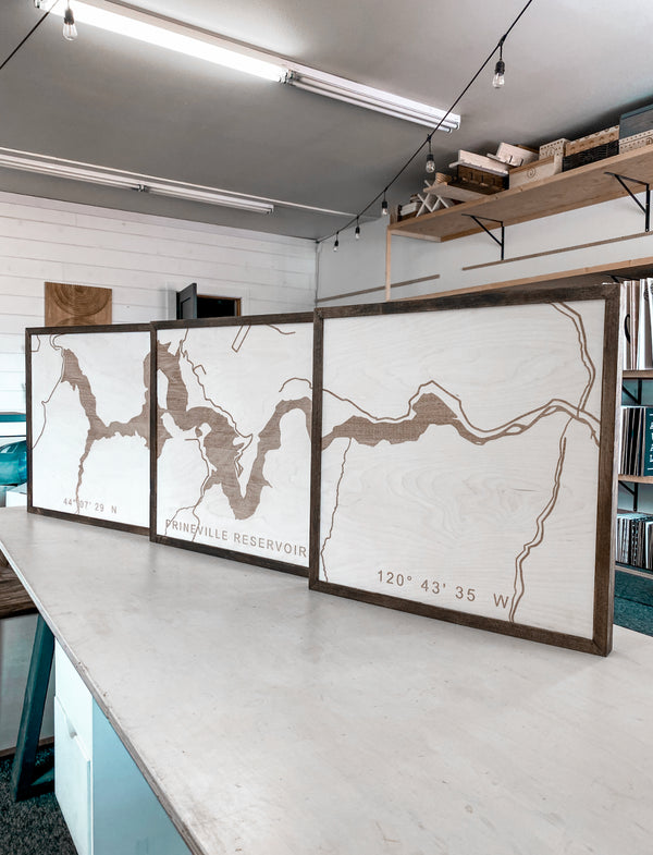 Prineville Reservoir Oregon Engraved Wooden Artwork Set
