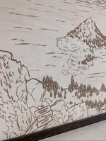 Load image into Gallery viewer, Crater Lake Oregon Hand Sketched Engraved Wooden Artwork
