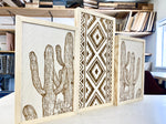 Load image into Gallery viewer, Three Piece Aztec &amp; Cactus Artwork Set | Cactus Wood Wall Decor
