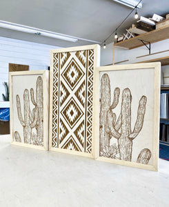 Three Piece Aztec & Cactus Artwork Set | Cactus Wood Wall Decor