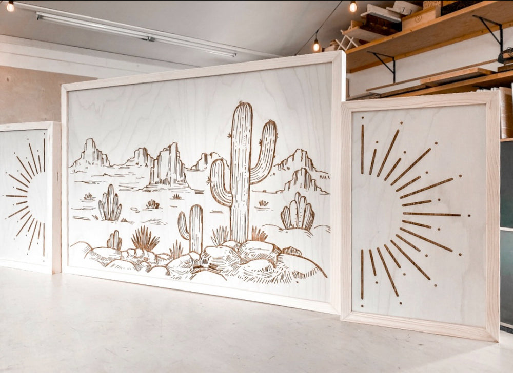 Hand-Crafted Cactus And Sun Desert Wall Art Set | 3 Piece Artwork Set