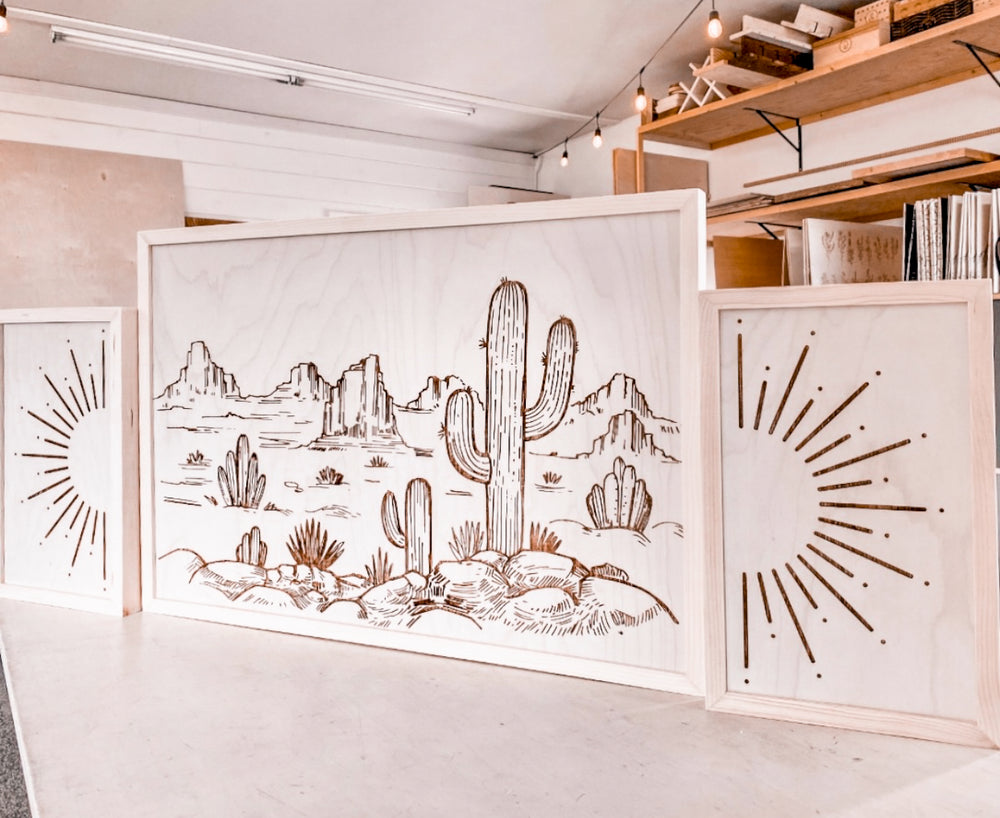 Hand-Crafted Cactus And Sun Desert Wall Art Set | 3 Piece Artwork Set