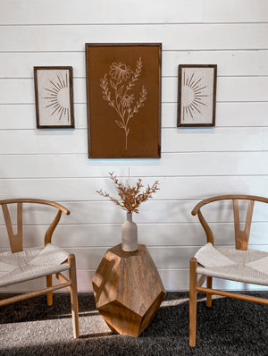 3 Piece Hand Sketched Flower & Sunburst Wood Artwork