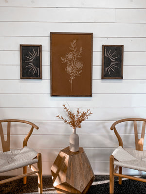 3 Piece Hand Sketched Flower & Sunburst Wood Artwork