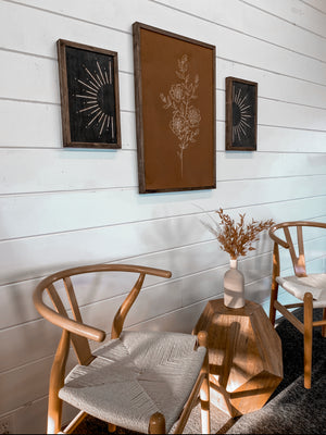 3 Piece Hand Sketched Flower & Sunburst Wood Artwork