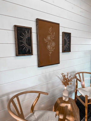 3 Piece Hand Sketched Flower & Sunburst Wood Artwork