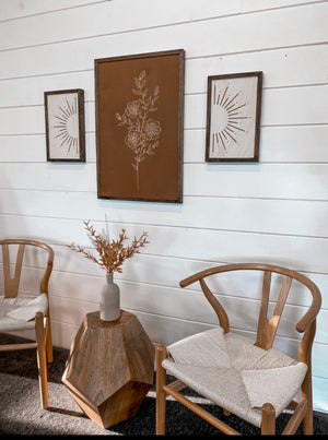 3 Piece Hand Sketched Flower & Sunburst Wood Artwork