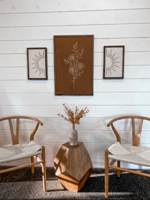 3 Piece Hand Sketched Flower & Sunburst Wood Artwork