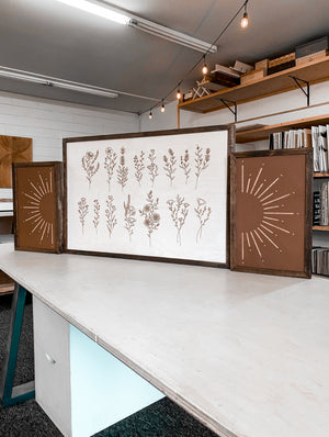 Flower And Sunburst Wooden Artwork