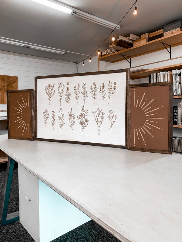 Flower And Sunburst Wooden Artwork