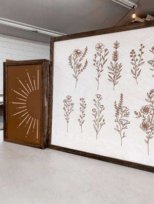 Flower And Sunburst Wooden Artwork