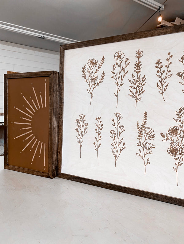 Flower And Sunburst Wooden Artwork