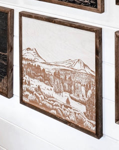 Sisters Mountains Landscape Hand Sketched Engraved Wooden Artwork