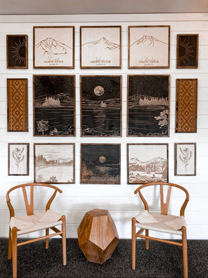 Sisters Mountains Landscape Hand Sketched Engraved Wooden Artwork