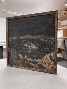Crater Lake Discovery Point Oregon Hand Sketched Engraved Wooden Artwork