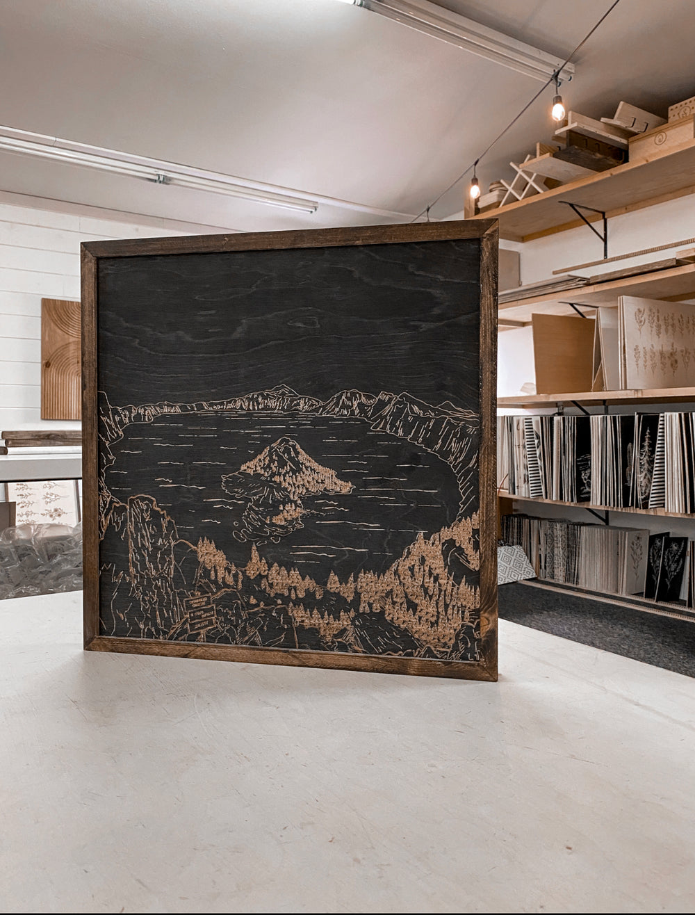 Crater Lake Discovery Point Oregon Hand Sketched Engraved Wooden Artwork