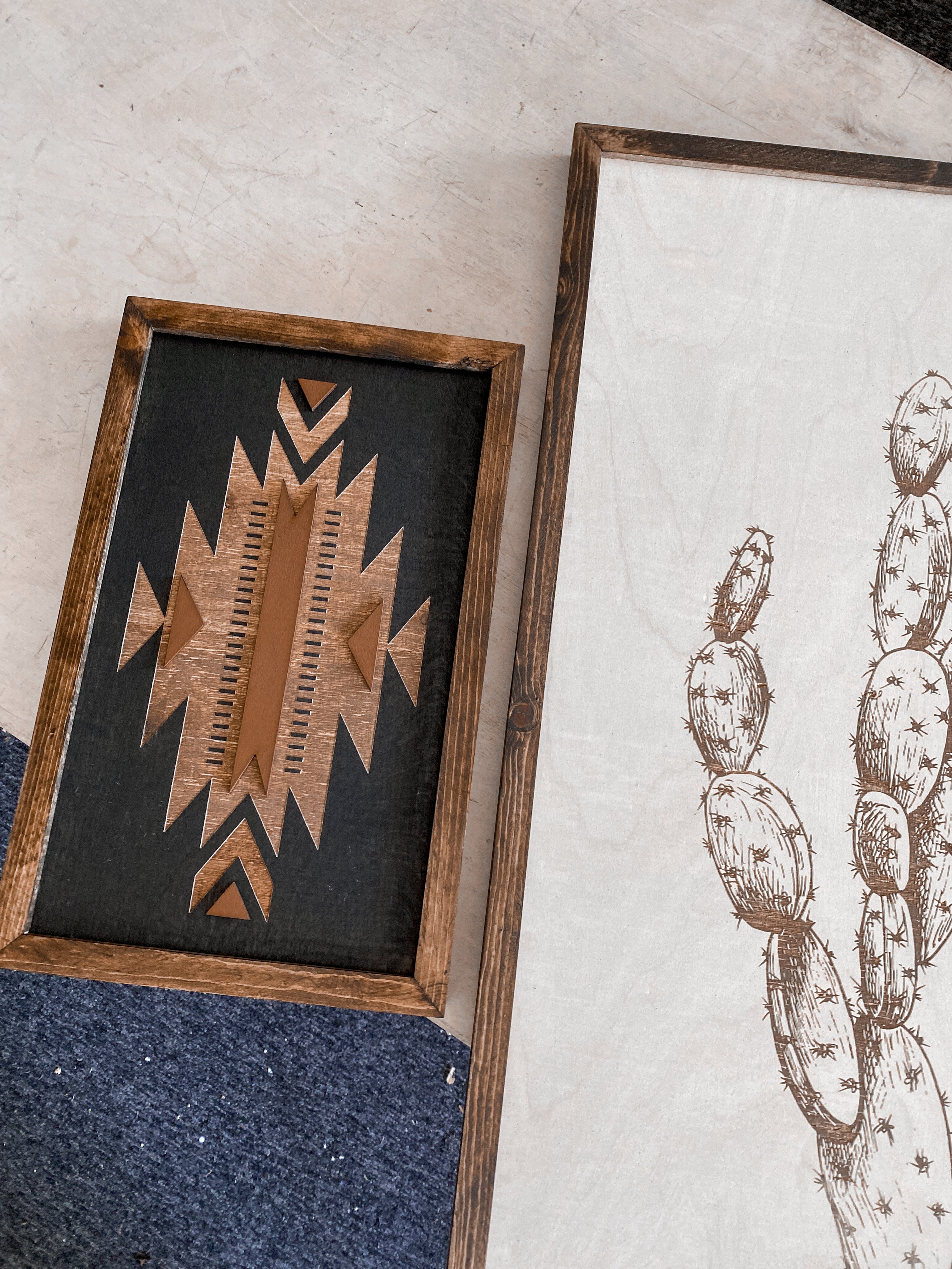 Cactus & Aztec Wood Wall Art | 3 Piece Set