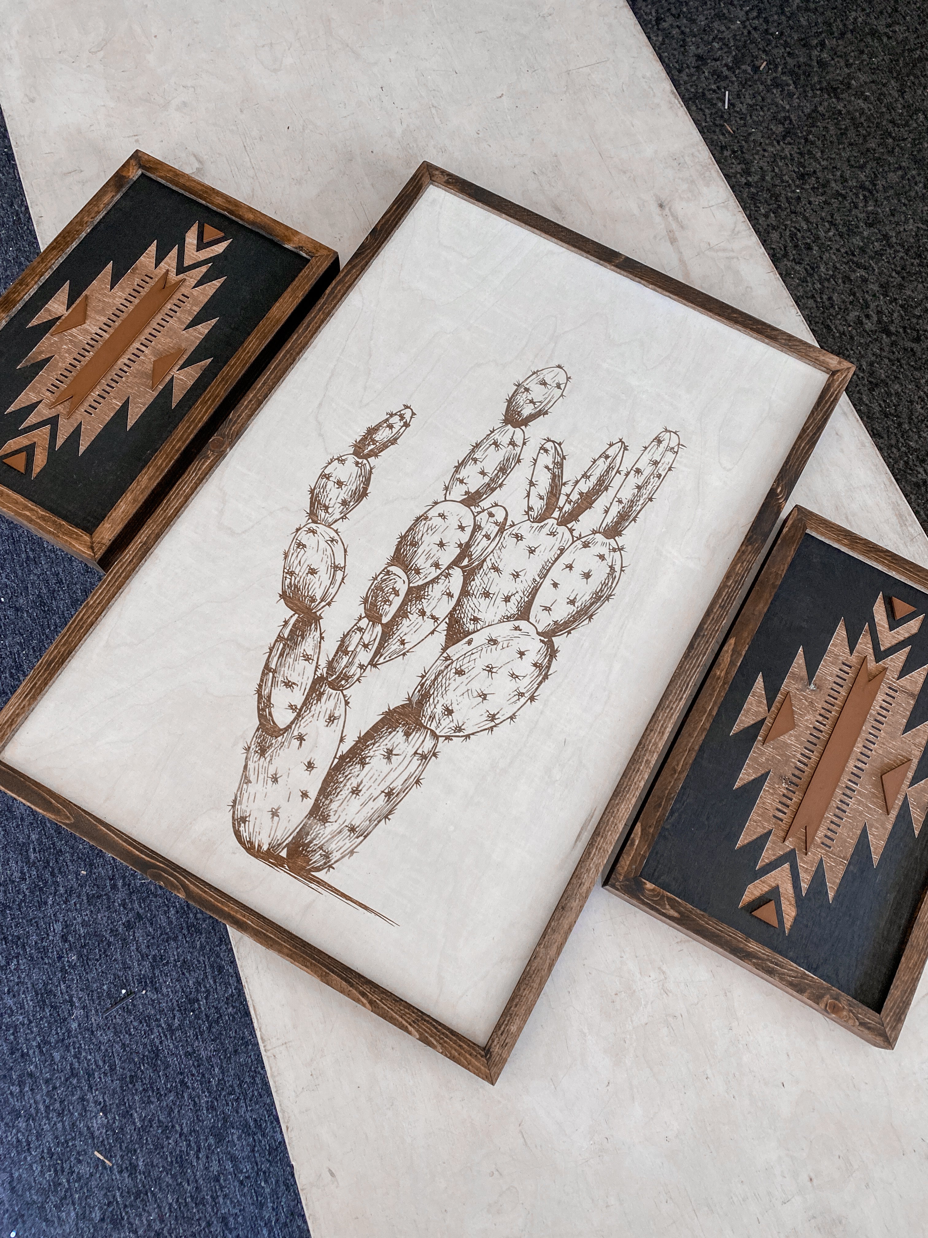 Cactus & Aztec Wood Wall Art | 3 Piece Set