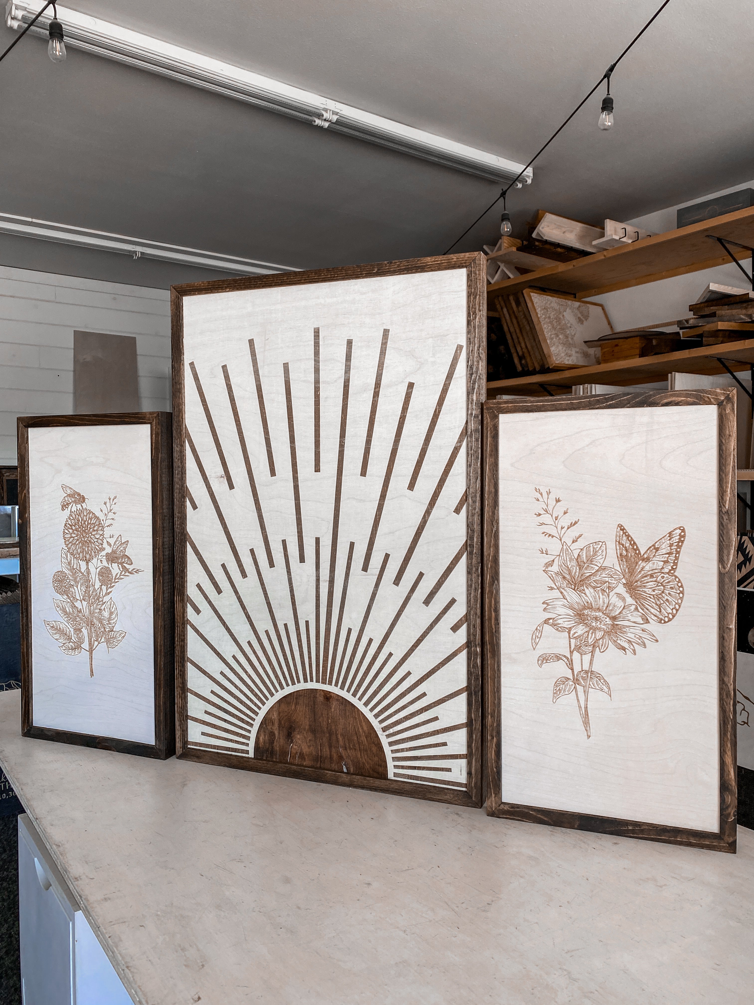 Boho Sunburst & Flower Wood Wall Art | 3 Piece Set