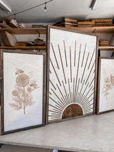 Boho Sunburst & Flower Wood Wall Art | 3 Piece Set