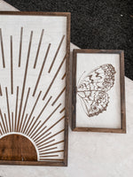 Load image into Gallery viewer, Boho Sunburst &amp; Butterfly Wood Wall Art | 3 Piece Set
