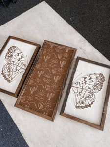 Cactus Pattern & Butterfly Wood Wall Art | 3 Piece Set