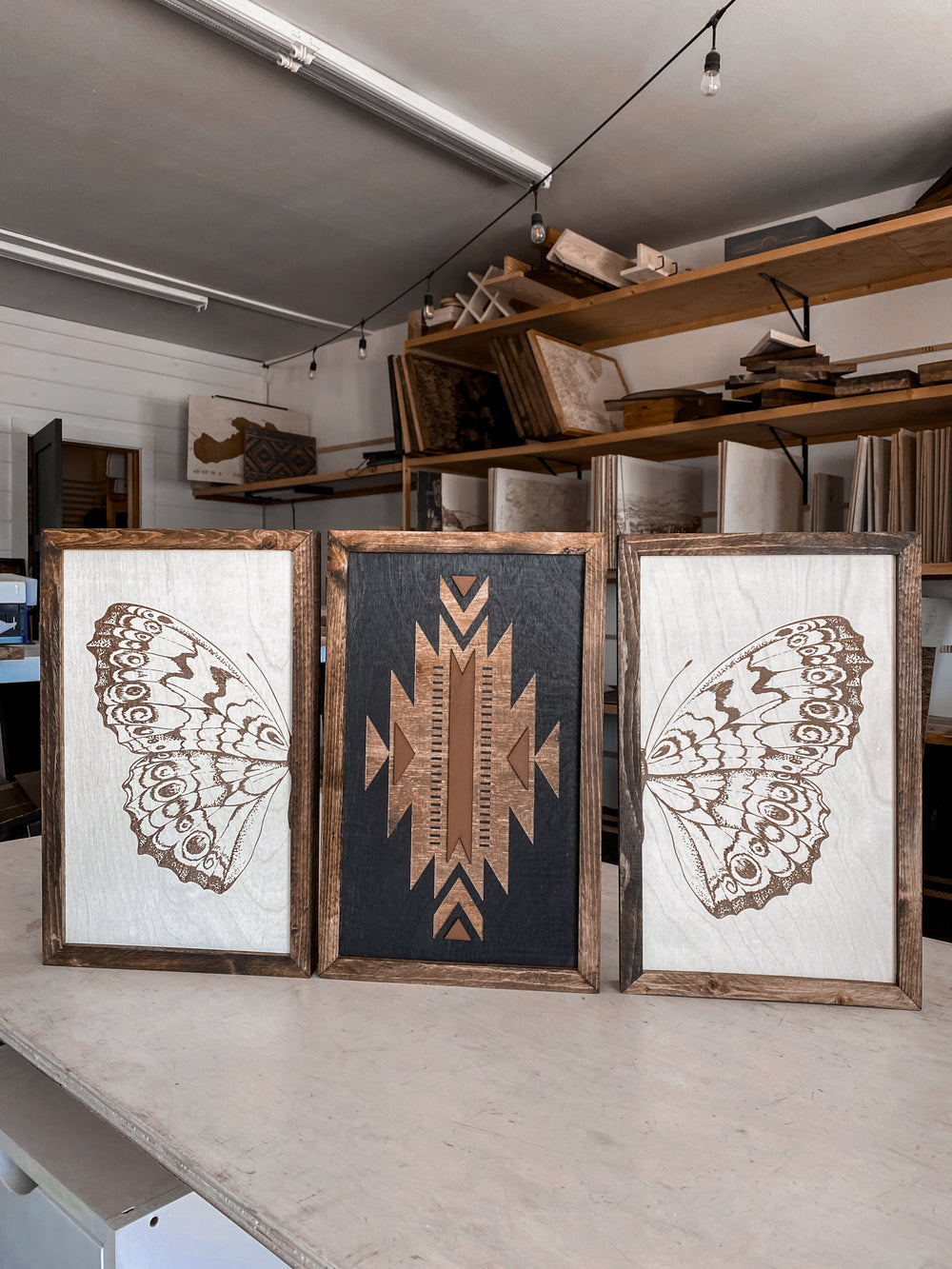 Aztec & Butterfly Wood Wall Art | 3 Piece Set