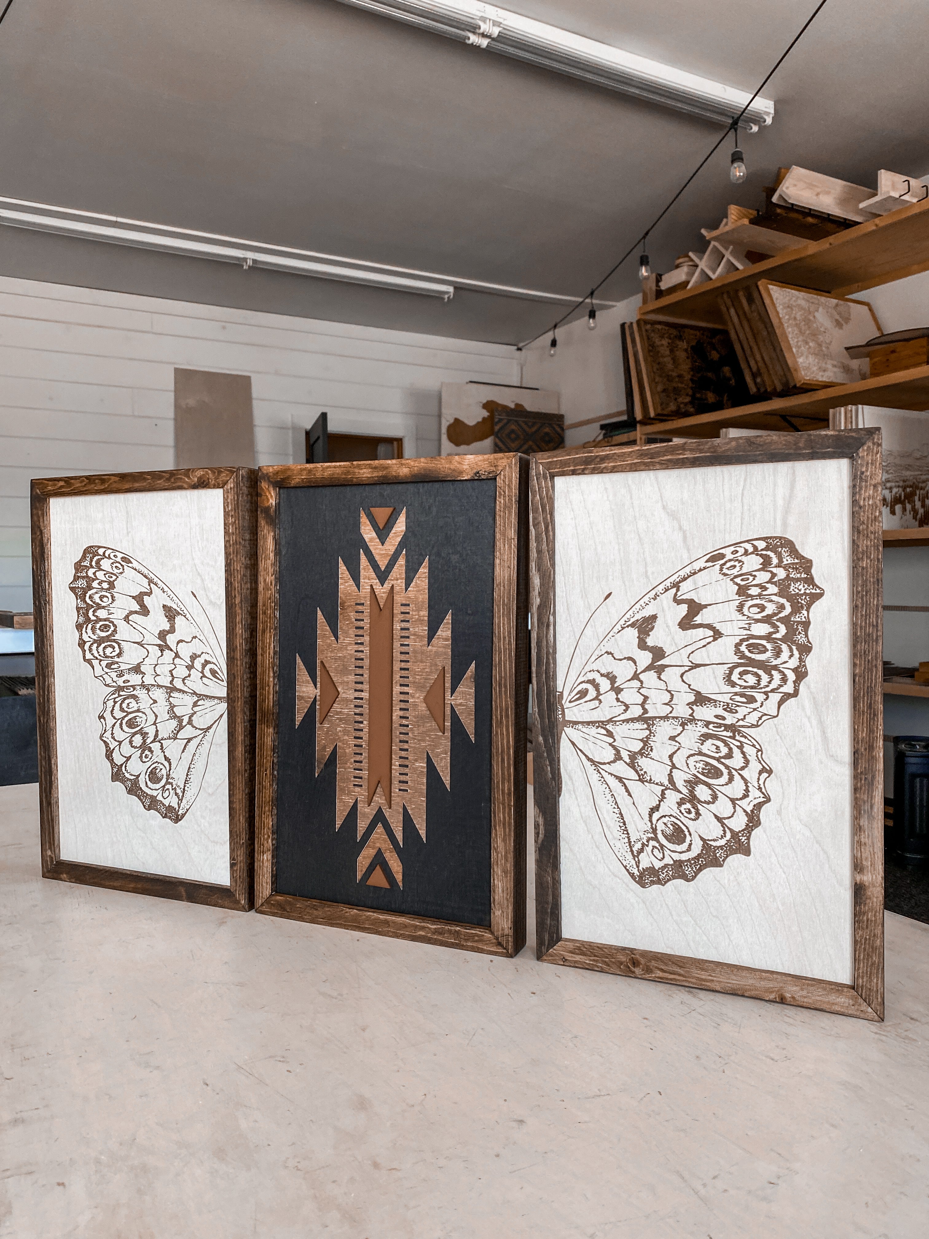 Aztec & Butterfly Wood Wall Art | 3 Piece Set