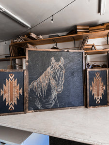 Horse & Tribal Aztec Wood Wall Art | 3 Piece Set