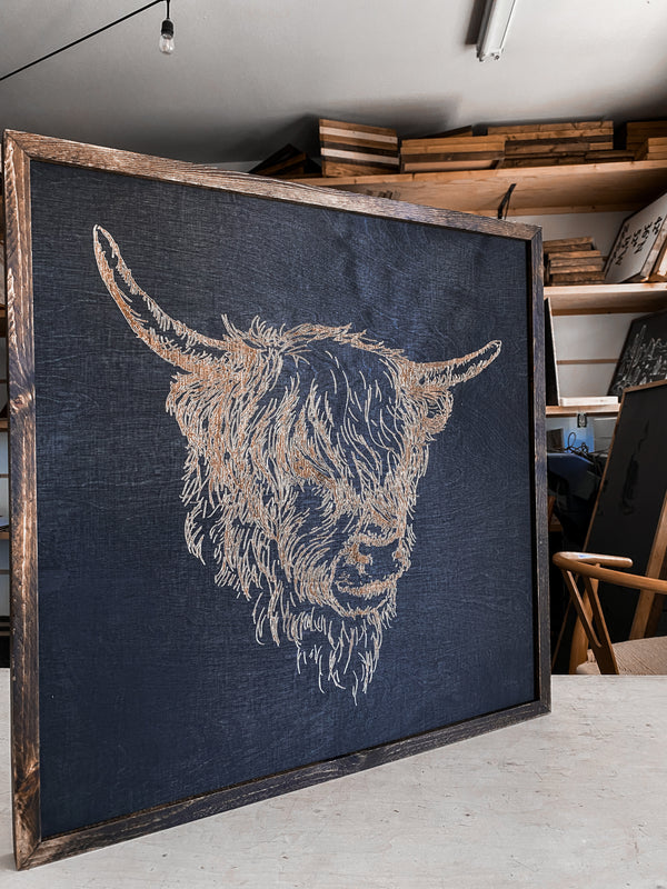 Highlander Cow Head Wood Wall Art
