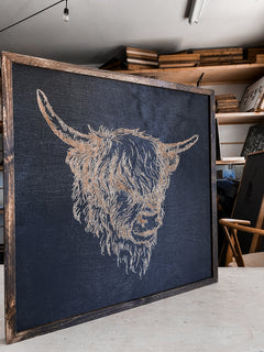 Highlander Cow Head Wood Wall Art