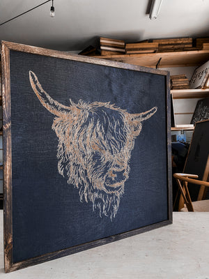 Highlander Cow Head Wood Wall Art