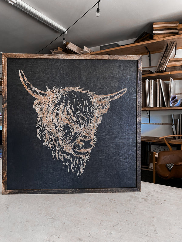 Highlander Cow Head Wood Wall Art