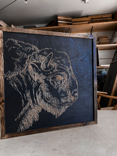 Bison Head Wood Wall Art