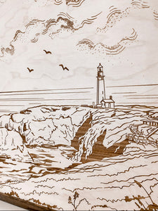 Yaquina Head Lighthouse Hand Sketched Engraved Wooden Artwork