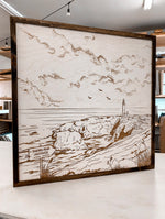 Load image into Gallery viewer, Yaquina Head Lighthouse Hand Sketched Engraved Wooden Artwork
