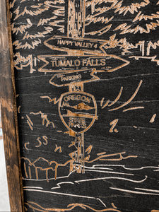Tumalo Falls Hand Sketched Engraved Wooden Artwork